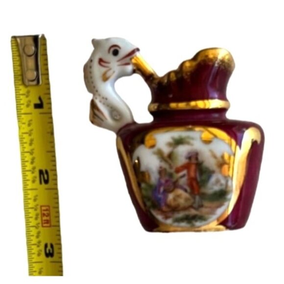 VTG Limoge Porcelain Miniature Pitcher Decorative Handle RED WHT Gold Accents - Picture 3 of 6